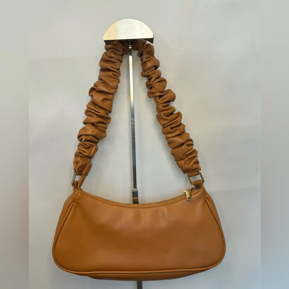 Ruched Tan Shoulder Bag - Picture 2 of 5